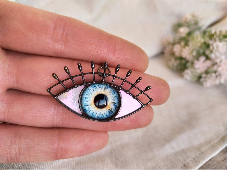 Stained glass eye necklace Good look jewelry Grey eye jewelry Gothic eye jewelry Party pendant Witchcraft jewelry Beloved necklace