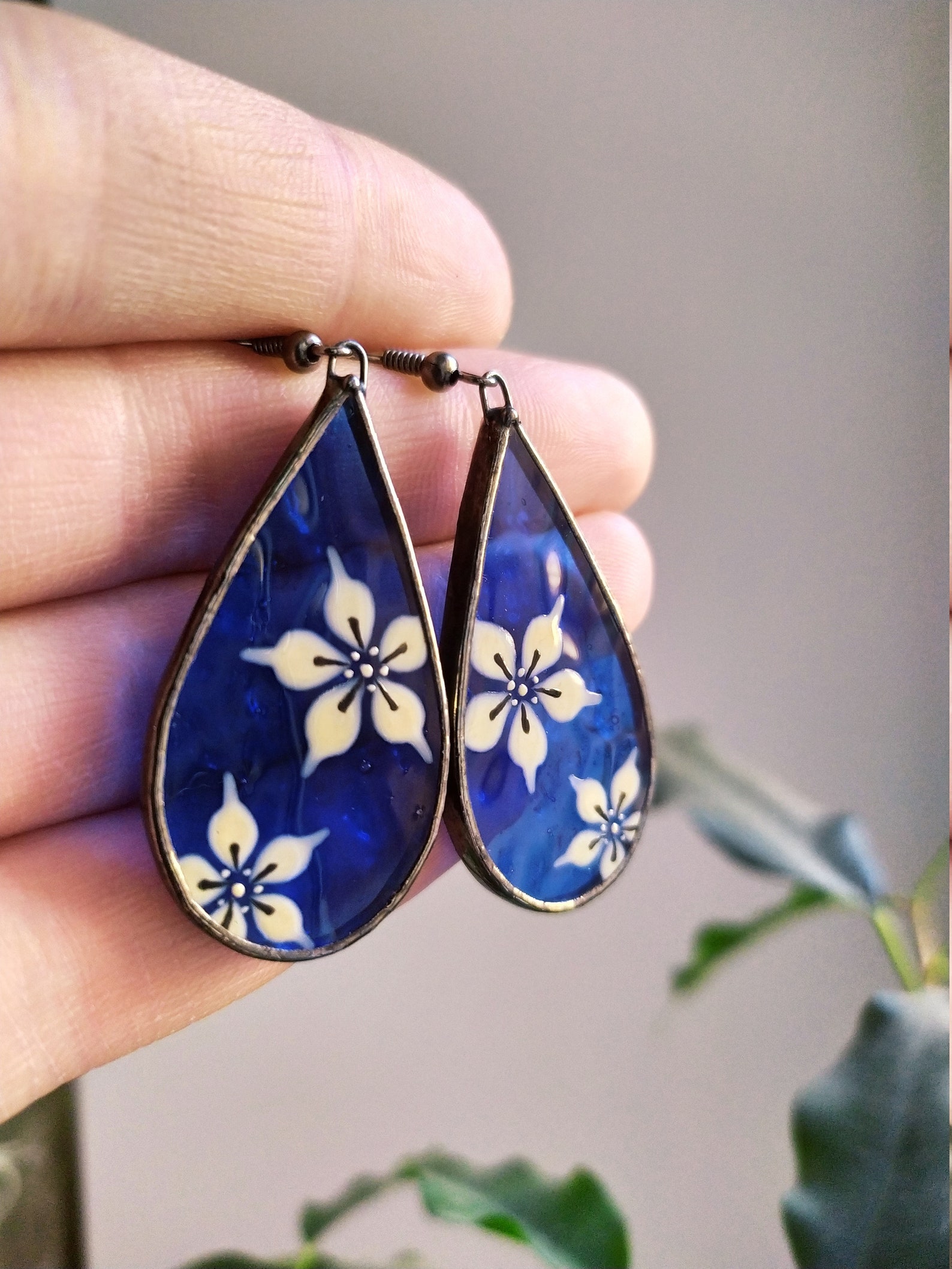 Stained Glass Earrings Hand Painted Earrings Modern Jewelry Etsy