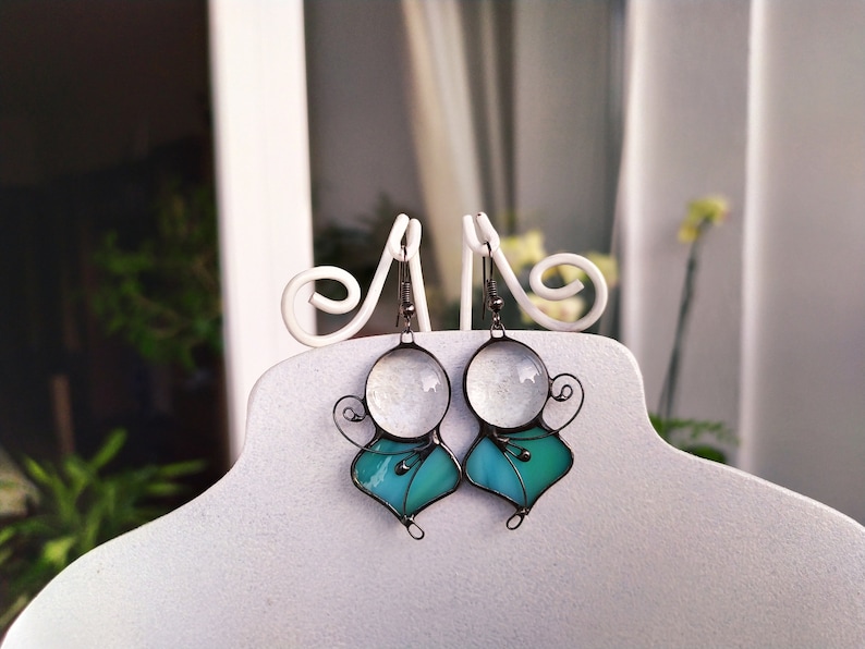 Stained glass mint color earrings Boho earrings Statement Etsy