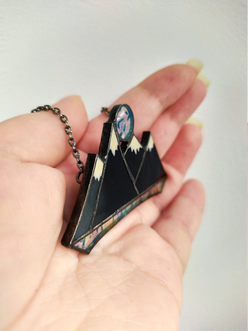 Mountain necklace Stained glass jewelry Mountain range pendant,Travel jewellery Hiking necklace Mountain jewelry Gift for mountain lovers
