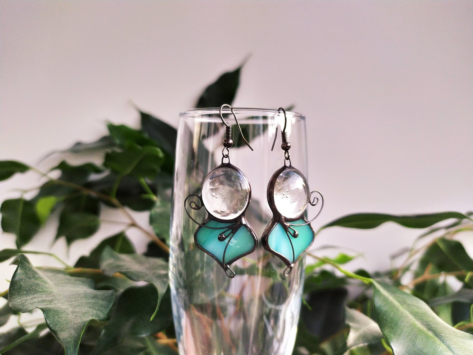 Stained Glass Mint Color Earrings, Boho Earrings Statement Earrings