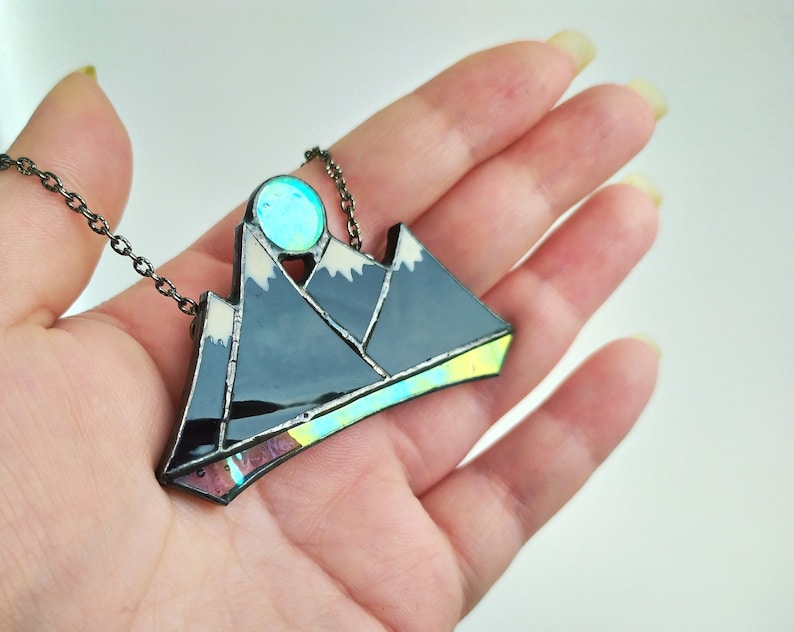 Mountain necklace Stained glass jewelry Mountain range pendant,Travel jewellery Hiking necklace Mountain jewelry Gift for mountain lovers