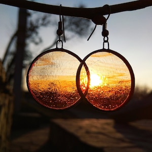 Circle earrings symbol sun Colorful earrings for hippie Drop earrings Glass minimalist earrings, Stained glass, Art glass, Boho earrings