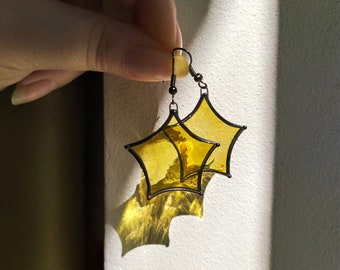 Star stained glass earrings, Statement earrings Celestial jewelry, Сhristmas present Soldered art jewelry, Sun catcher earrings Star jewelry