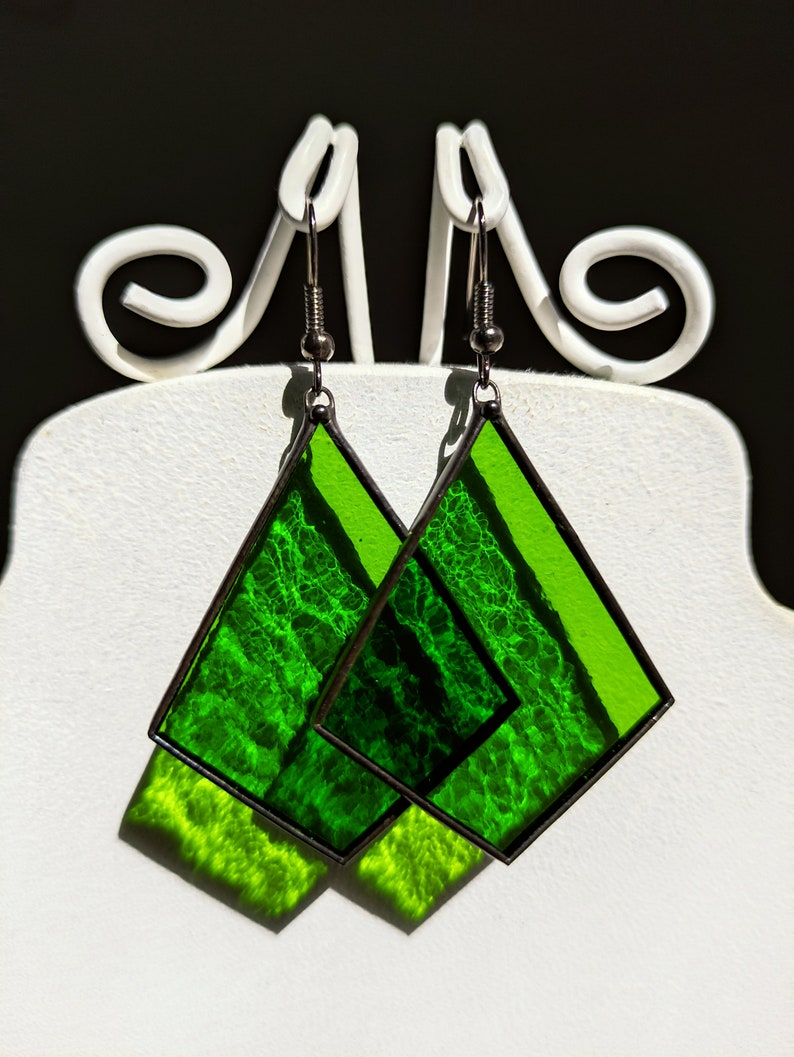 Stained glass green earrings Sun catcher earrings, Statement earrings, Bright soldered jewelry Birthday gift, Boho earrings Christmas gift image 4