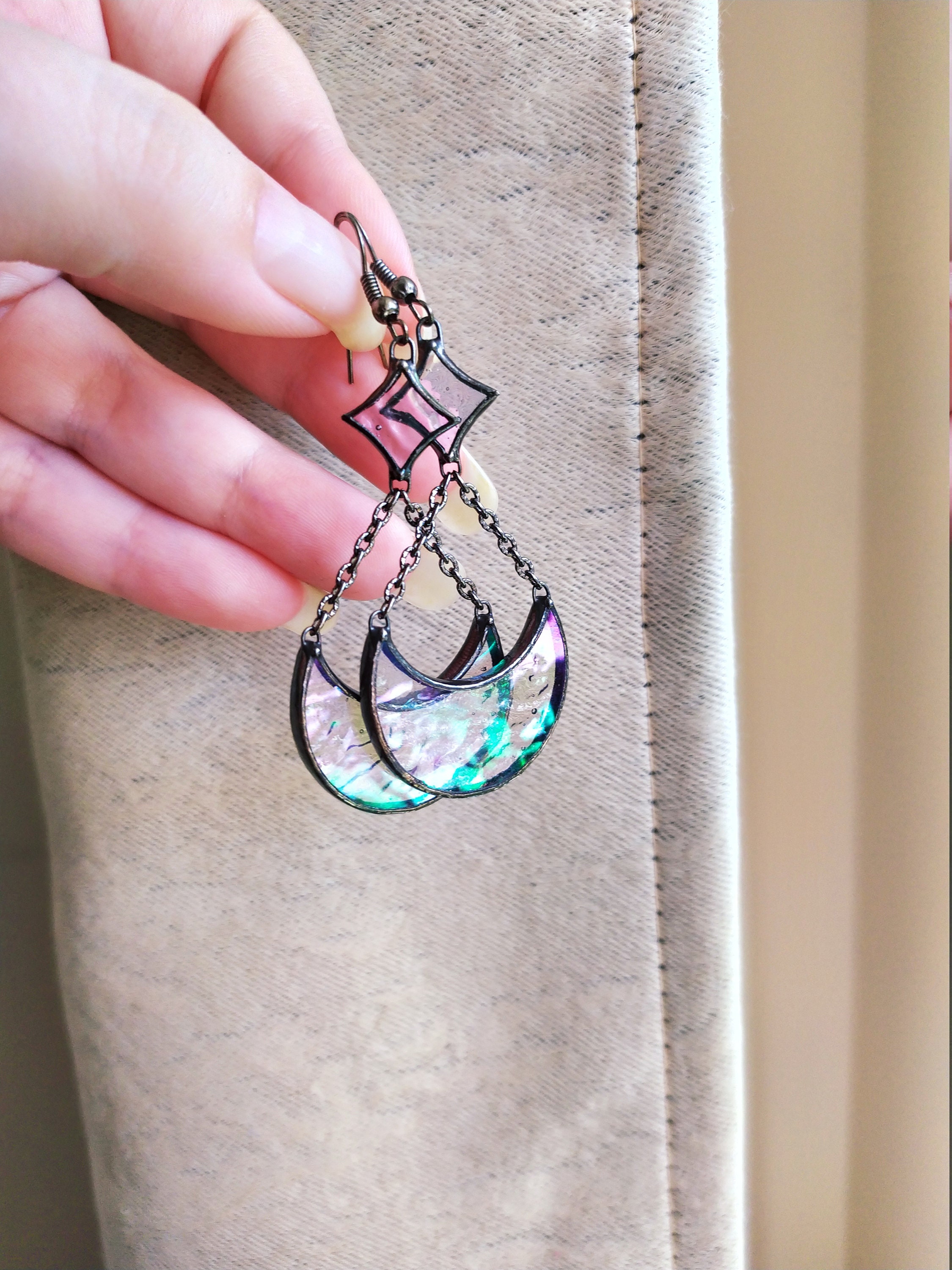 Stained Glass Earrings Moon EarringsCelestial Jewelry Etsy