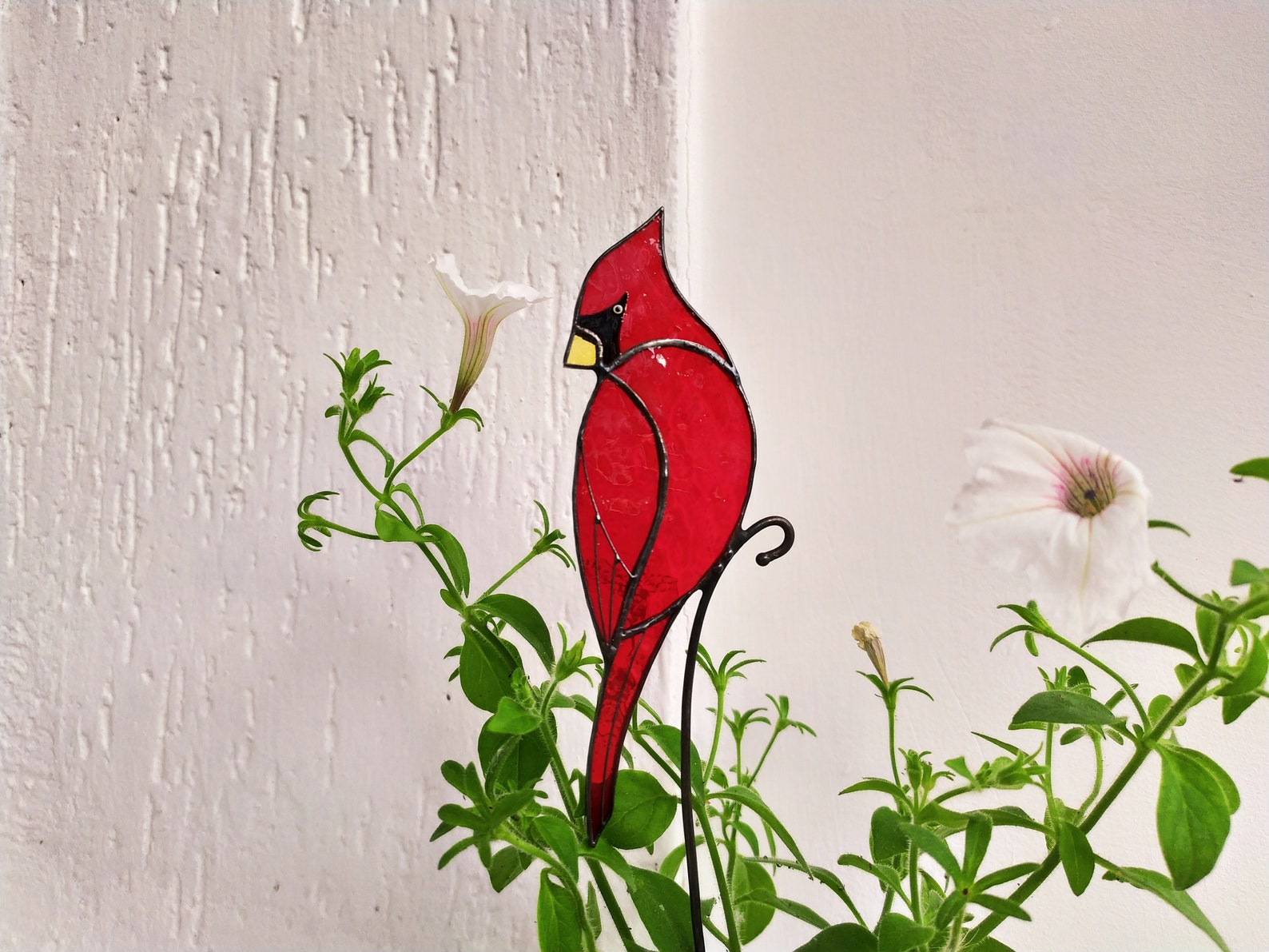 Stained Glass Red Cardinal Plant Stake Flower Pot Decor Etsy Canada
