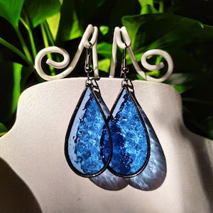 Blue drop stained glass earrings Modern jewelry, Sun catcher earrings Festival earrings, Christmas gift Glass jewelry, Mother gift