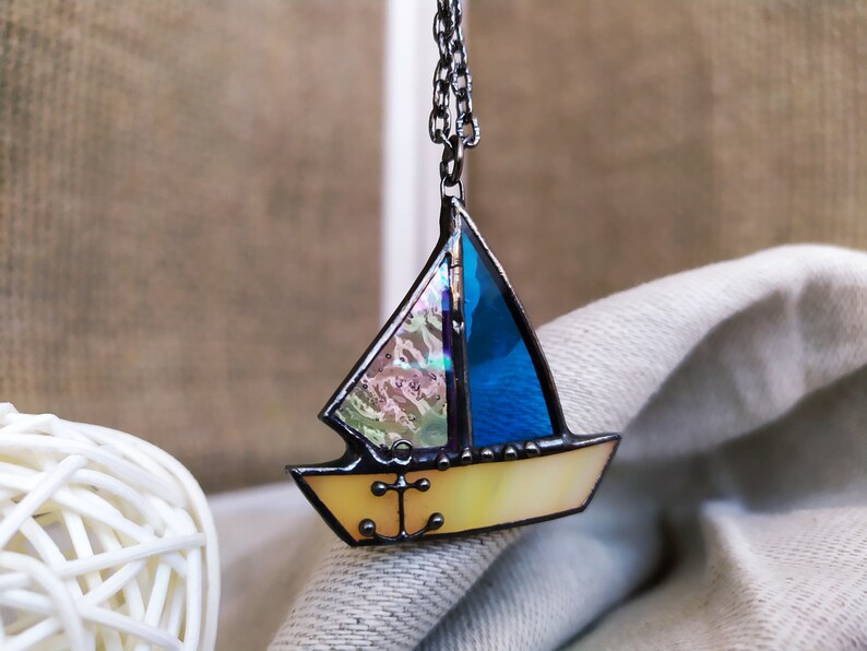 Sailing Boat Necklace Color Block Jewelry Ship Necklace Etsy