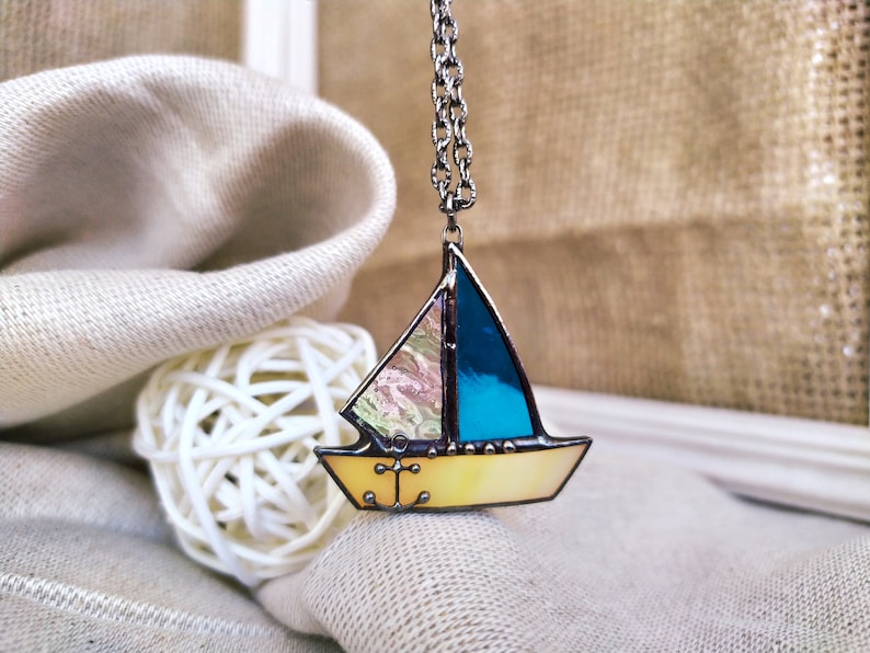 Sailing Boat Necklace Color Block Jewelry Ship Necklace Etsy