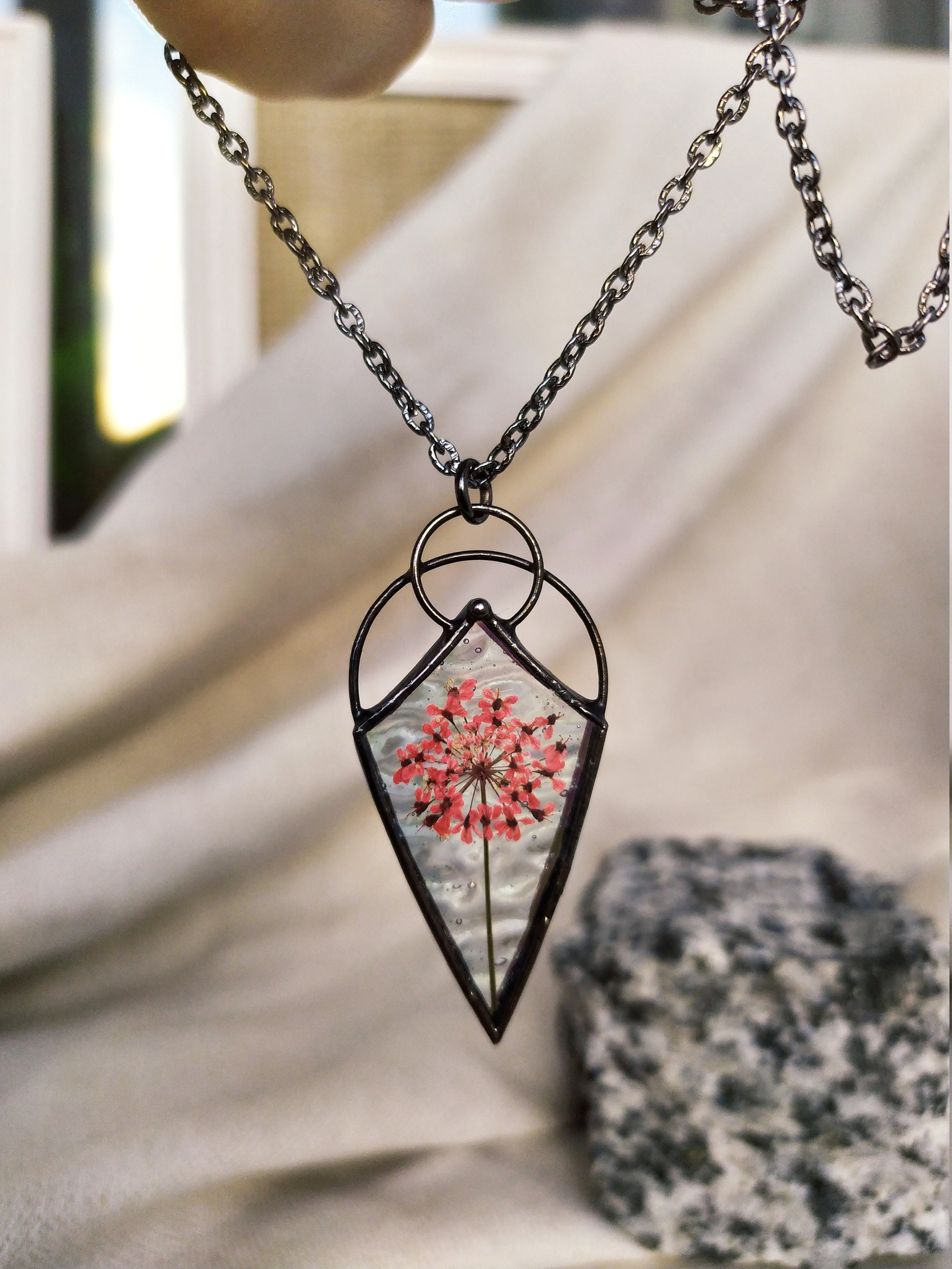Necklace With Real Flowers Pressed Flower Frame Pendant Real | Etsy