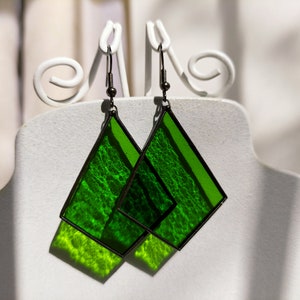 Stained glass green earrings Sun catcher earrings, Statement earrings, Bright soldered jewelry Birthday gift, Boho earrings Christmas gift image 6
