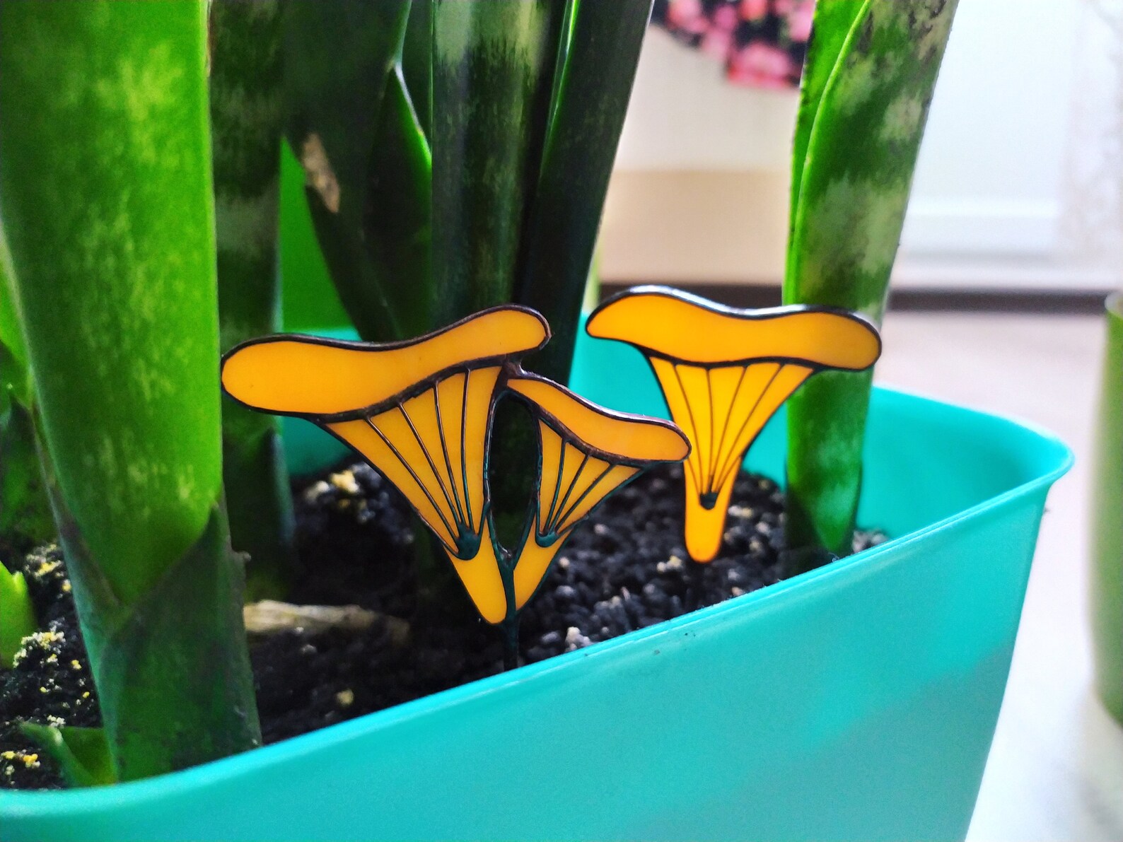 Stained Glass Plant Stake Chanterelle Mushrooms Garden Etsy UK