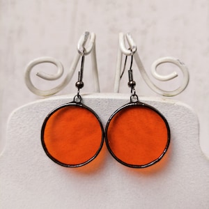Circle earrings Orange stained glass earrings Round minimalistic earrings Festival jewelry Sun catcher earrings art jewelry