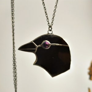 Stained glass raven necklace, Gothic dark pendant Black head glass bird, Bird jewelry Crow pendant, Raven jewelry Mystical necklace for self
