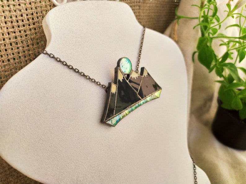Mountain necklace Stained glass jewelry Mountain range pendant,Travel jewellery Hiking necklace Mountain jewelry Gift for mountain lovers