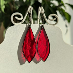 Red stained glass earrings Blazing jewelry, Festival earrings Soldered glass jewelry, Artistic statement earrings, Drop minimalist earrings