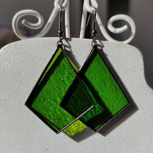 Stained glass green earrings Sun catcher earrings, Statement earrings, Bright soldered jewelry Birthday gift, Boho earrings Christmas gift image 5