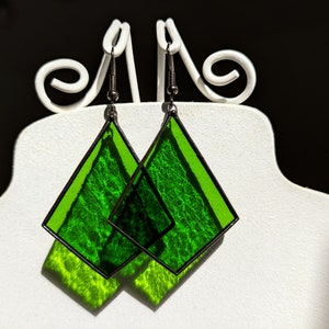 Stained glass green earrings Sun catcher earrings, Statement earrings, Bright soldered jewelry Birthday gift, Boho earrings Christmas gift image 7