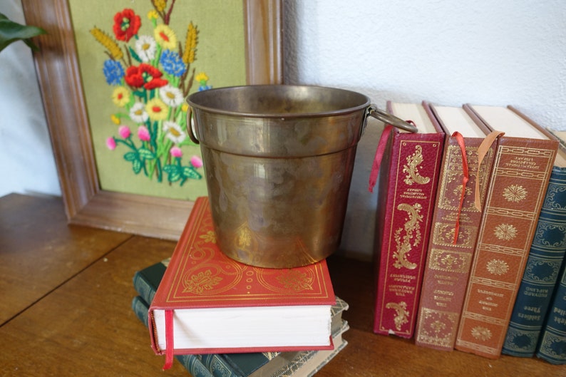 Vintage MCM Brass PalePotBucketIce ChestVessel Planter With Brass Handles Design