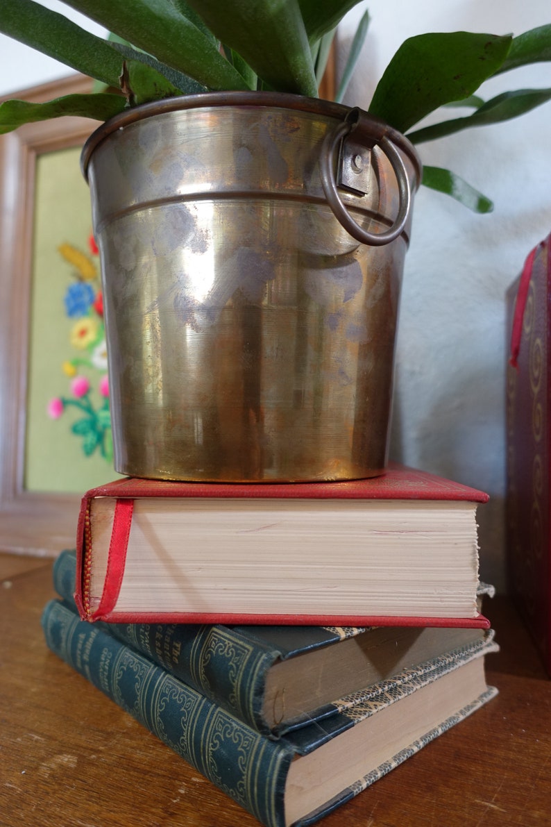 Vintage MCM Brass PalePotBucketIce ChestVessel Planter With Brass Handles Design
