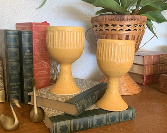 2 Mustard Yellow Vintage MCM/Mid Century/ Boho Ceramic "Zion" Signed Studio Pottery Wine Chalices/Goblets/Glasses