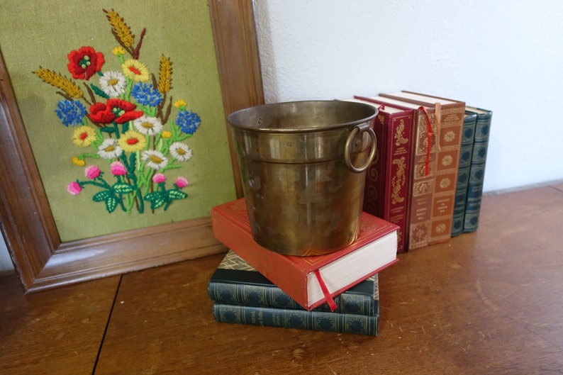 Vintage MCM Brass PalePotBucketIce ChestVessel Planter With Brass Handles Design