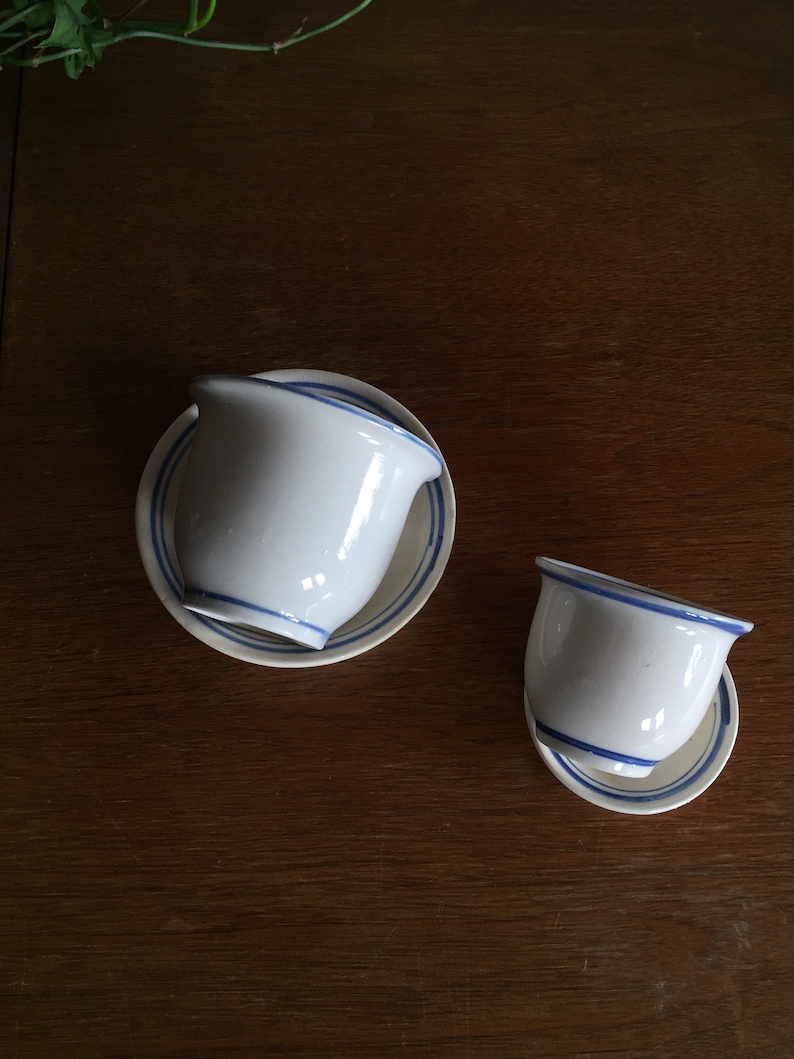 Small Vintage Tulip Shaped Blue and White Matching Plant Pots