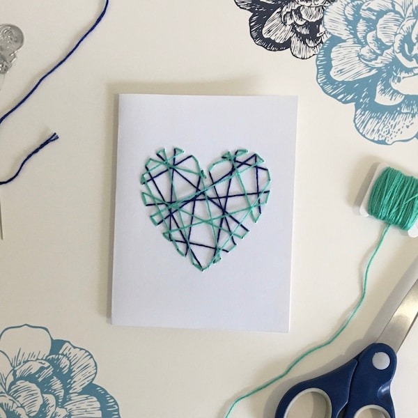 Custom Wedding Card - Embroidered String-Art Heart, Congratulations Card for Groom, Hand-Stitched Card for Brother Personalized Card for Him