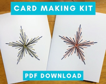 Star-burst Card-Making Kit PDF - fun activity, hand-stitched card making kit, embroidered card kit, embroidery kit, hand embroidered card
