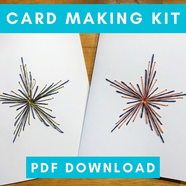 Star-burst Card-Making Kit PDF - fun activity, hand-stitched card making kit, embroidered card kit, embroidery kit, hand embroidered card