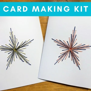 Kit de cartões Bursting Star - kit para fazer cartões, kit de cartões bordados, atividade divertida, atividade familiar, kit de cartões costurados à mão, padrão bordado