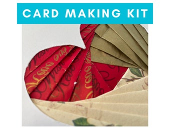 Kit de cartes de cœur géométriques - kit de fabrication de cartes, kit de cartes pliées iris, activité pour enfants, origami DIY, ensemble de cartes de Saint-Valentin faites à la main, cartes de vœux DIY