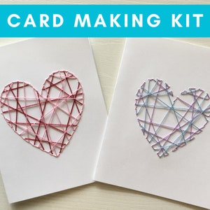 Kit de cartes coeur art fictif - kit de fabrication de cartes, kit de cartes brodées, activité amusante, activité familiale, kit de cartes cousues à la main, motif brodé