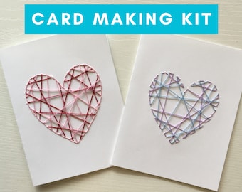 String Art Heart Card Kit - card-making kit, embroidered card kit, fun activity, family activity, hand stitched card kit embroidered pattern