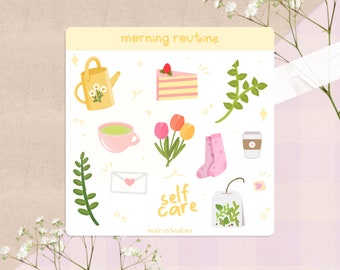 Morning Routine Sticker Sheet | Journaling Stickers | Bujo Stickers | Cute Cottagecore Stickers