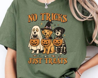 No Tricks Just Treats Shirt, Dog Mom Halloween Sweatshirt for Women, Retro Dog Costume Tee, Spooky Dog Lover Gift, Halloween Dog Crewneck