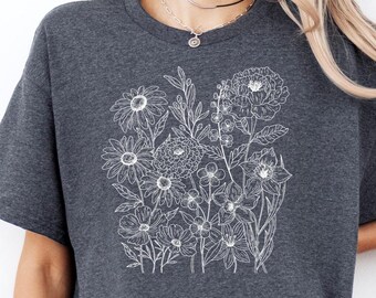 Wildflower Shirt, Vintage Cottagecore Shirt, Floral Botanical Sweatshirt, Nature Lover Gift Tee, Wildflowers Shirt for Women, Gardener Shirt
