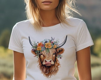 Floral Cow Shirt, Western Shirt, Cow Sweatshirt, Highland Cow Shirt, Country Cowgirl Shirt, Cow Graphic Tee, Cute Cow Shirt, Farm Life Shirt