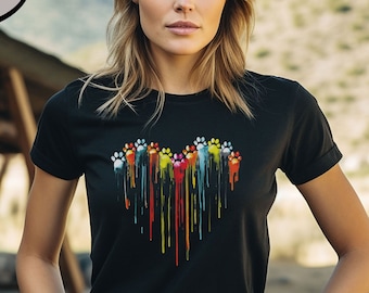 Dog Paw Heart Shirt, Dog Paw T-Shirt, Colorful Dog Heart Paw Shirt, Gift Tee Dog Owner, Dog Lover Shirt, Paw Heart Shirt, Dog Mom Shirt