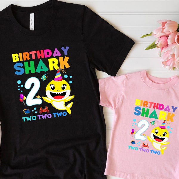 Birthday Shark 2 Two Two Shirt, Happy Birthday Tee, Baby Shark Shirt, Birthday Shark, Family Shark Birthday, Custom Baby Shark Birthday Tee