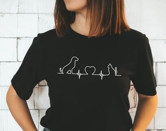 Dog and Cat Shirt, Heartbeat Dog and Cat T-Shirt, Cute Animal Shirt, Animal Lover Tee, Veterinarian Shirt, Pets Lover Graphic Tee, Vet Gift
