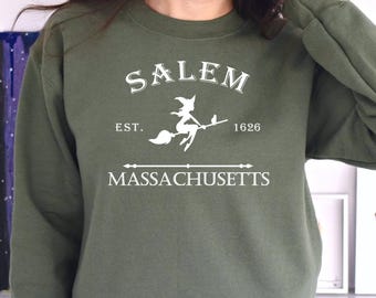Salem Massachusetts Sweatshirt, Witch Crewneck, Spooky Halloween Shirt, Est 1626 Broomstick Tee, Fall Collegiate Top for Women, Gothic Gift