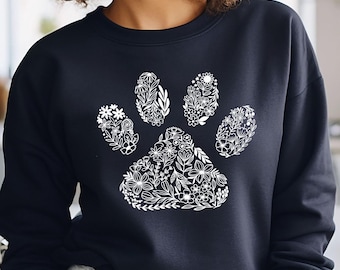 Dog Paw Sweatshirt, Dog Mom Sweatshirt, Floral Dog Paw Shirt, Dog Lover Sweatshirt, Dog Owner Shirt, Gift For Dog Mom, Cute Dog Mama T-Shirt
