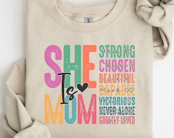 Christian Mom Sweatshirt, She is Mom Shirt, Mothers Day Gift, Religious Mama Tee, She is Strong Bible Verse Hoodie, Faith Based Mom Tshirt