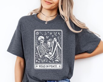 Read in Peace Shirt, Skeleton Halloween T-Shirt, Book Lover Shirt, Skeleton Reading Shirt, Spooky Season Sweatshirt, Halloween Bookish Gift