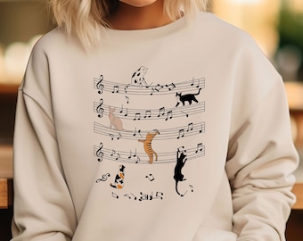 Cats Music Notes Sweatshirt, Funny Musician Sweatshirt, Cat And Music Lover Shirt, Music Note Shirt, Cute Musician Sweatshirt, Cat Mom Gifts