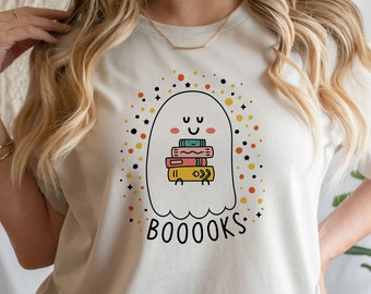 Booooks Shirt, Halloween Reading T-Shirt, Ghost Books Shirt, Halloween Teacher T-Shirt, Librarian Shirt, Halloween Party Teacher Shirt