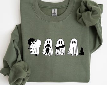 Ghost Cat Squad Sweatshirt, Funny Halloween Black Cat Shirt for Women, Spooky Crewneck, Cute Boo Tee, Witch Gift