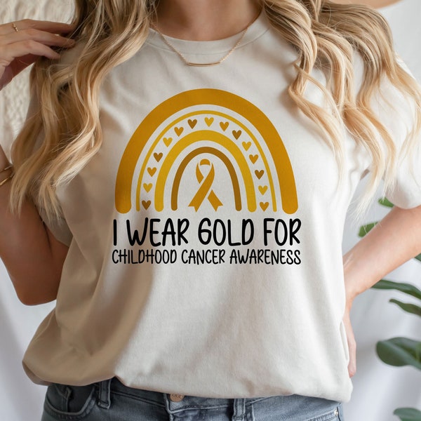 I Wear Gold For Childhood Cancer Awareness Shirt, Gold Cancer Ribbon T-Shirt, Pediatric Cancer Awareness Tee, Childhood Cancer Support Shirt